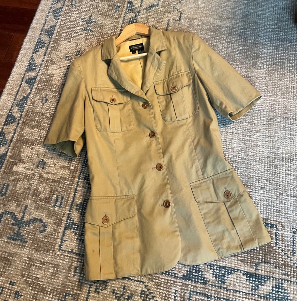 J. Peterman Company Vintage Khaki Safari Field Jacket Short Sleeve Blazer Tan